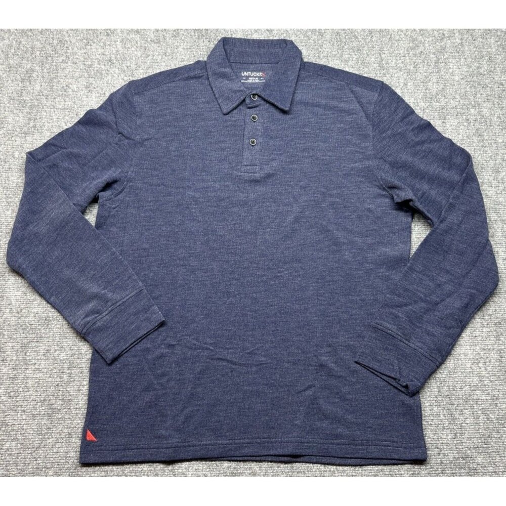 UNTUCKit Dao Polo Shirt Mens M Reg Fit Navy Blue Long Sleeve Cotton Blend New